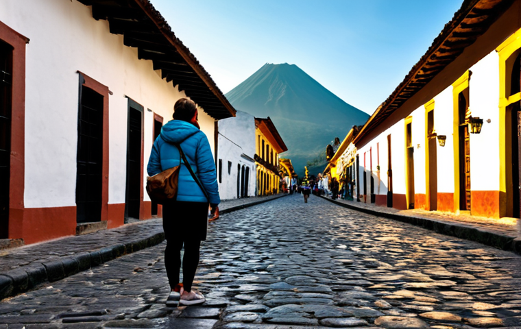 **Prompt:** A contemplative female traveler in modest, comfortable travel attire, including a light jacket and sensible shoes, fully clothed. She stands on an ancient cobblestone street in Antigua, Guatemala, near the iconic Santa Catalina Arch. In the distance, the majestic silhouettes of volcanoes Fuego, Acatenango, and Agua rise dramatically against a soft, golden hour sky. Colonial buildings with vibrant, weathered facades line the street. The scene is captured with professional photography, high resolution, detailed, realistic, perfect anatomy, correct proportions, natural pose, well-formed hands, proper finger count, natural body proportions. The image is appropriate content, safe for work, professional, and family-friendly.