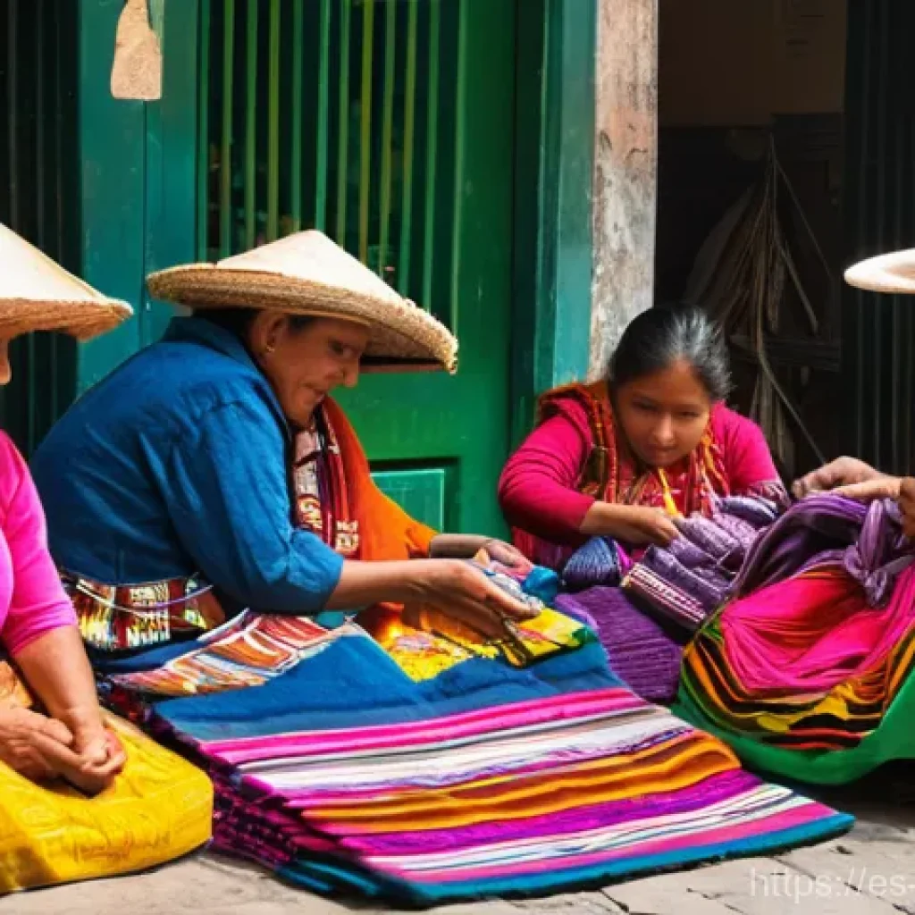 치체카스테낭고 시장 탐방 - **Vibrant Chichicastenango Market Scene with Traditional Textiles:**
    A bustling, sunlit outdoor ...