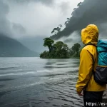 Home 23 과테말라에서 여행자 보험 가입 필요성 - A detailed scene of a traveler wearing practical outdoor clothing and a rainproof jacket, standing b...